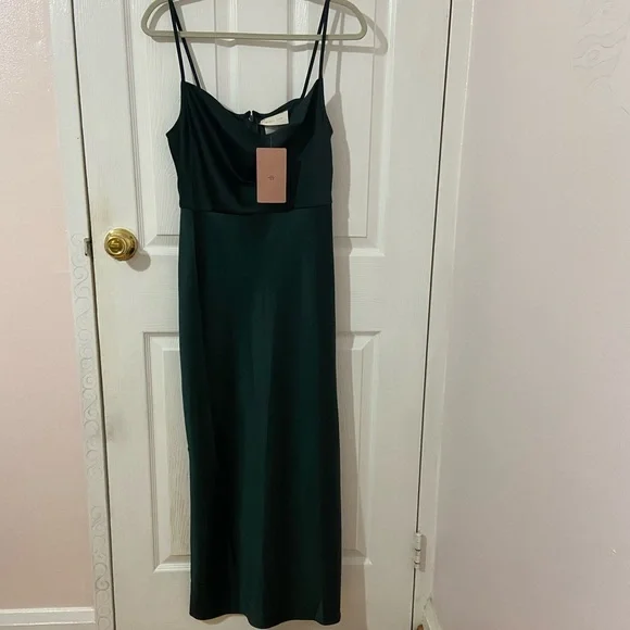 Anthropologie | Dresses | Forest Green Anthropologie Dress Two Slits On The  Side Slight Cowl Neckline | Poshmark